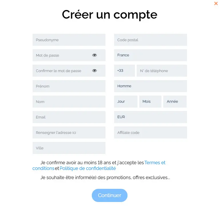 Processus d'inscription 50 Crowns Casino